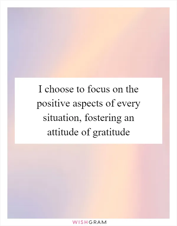 I choose to focus on the positive aspects of every situation, fostering an attitude of gratitude