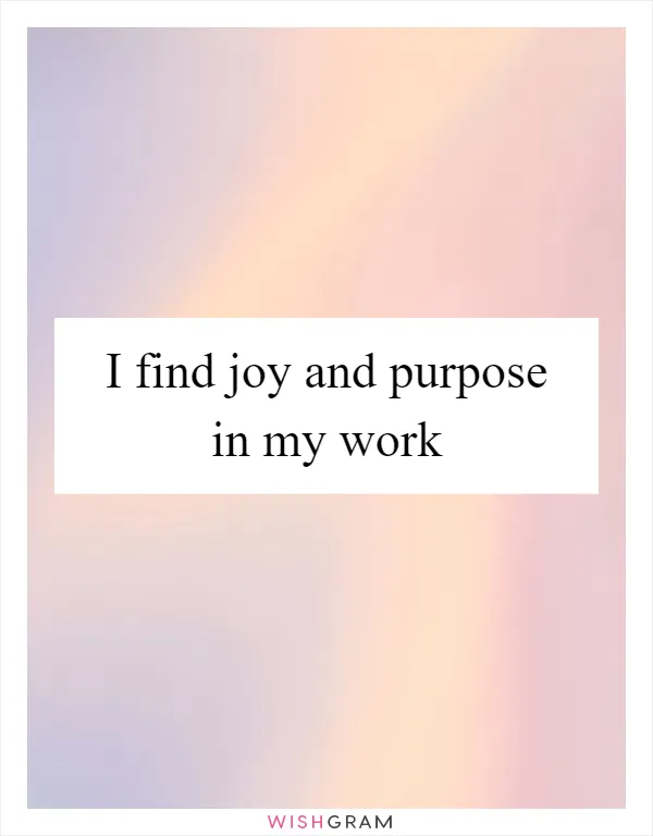 I find joy and purpose in my work
