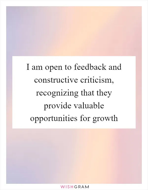 I am open to feedback and constructive criticism, recognizing that they provide valuable opportunities for growth