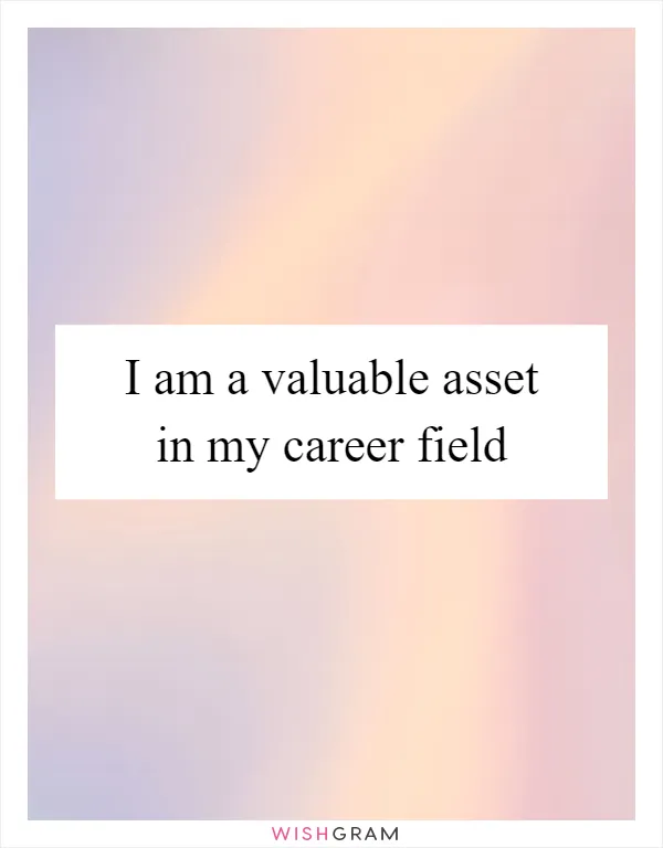 I am a valuable asset in my career field