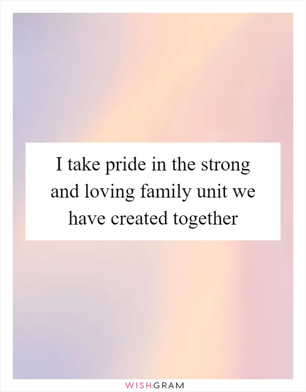I take pride in the strong and loving family unit we have created together