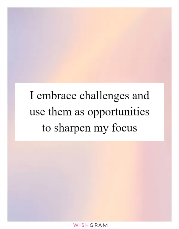 I embrace challenges and use them as opportunities to sharpen my focus