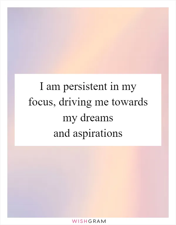I am persistent in my focus, driving me towards my dreams and aspirations
