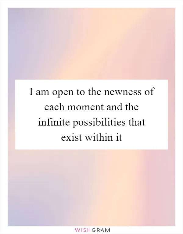 I am open to the newness of each moment and the infinite possibilities that exist within it