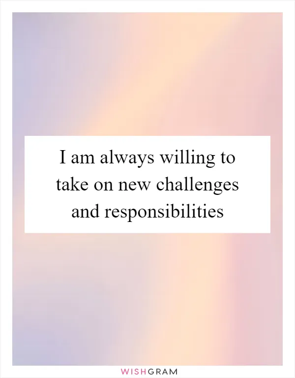 I am always willing to take on new challenges and responsibilities