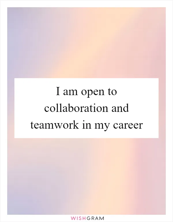 I am open to collaboration and teamwork in my career