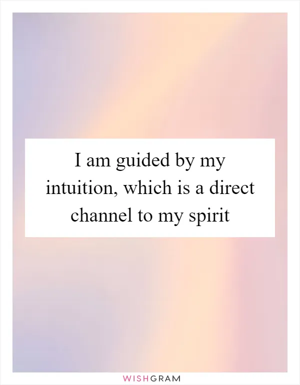 I am guided by my intuition, which is a direct channel to my spirit