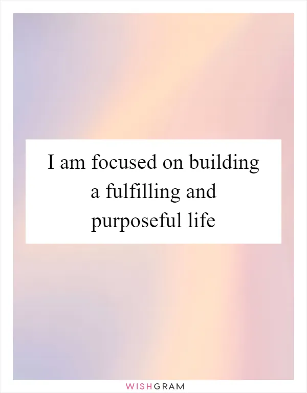 I am focused on building a fulfilling and purposeful life