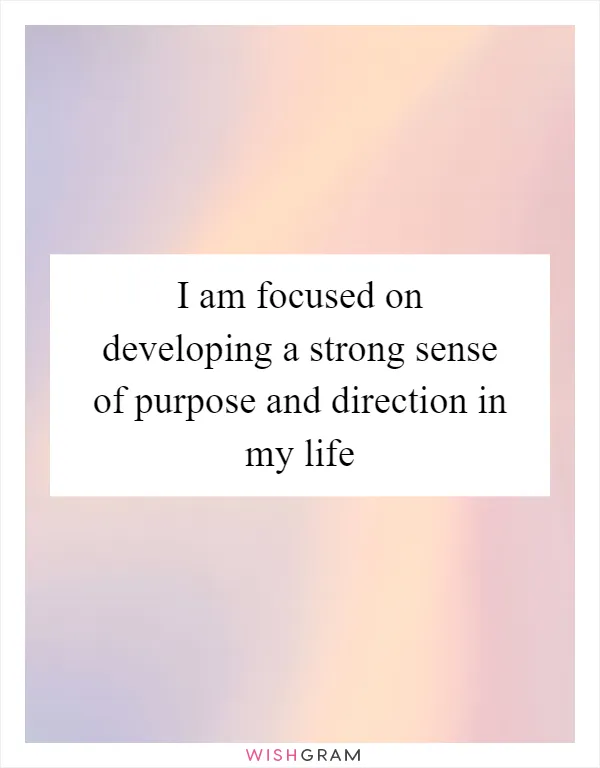 I am focused on developing a strong sense of purpose and direction in my life