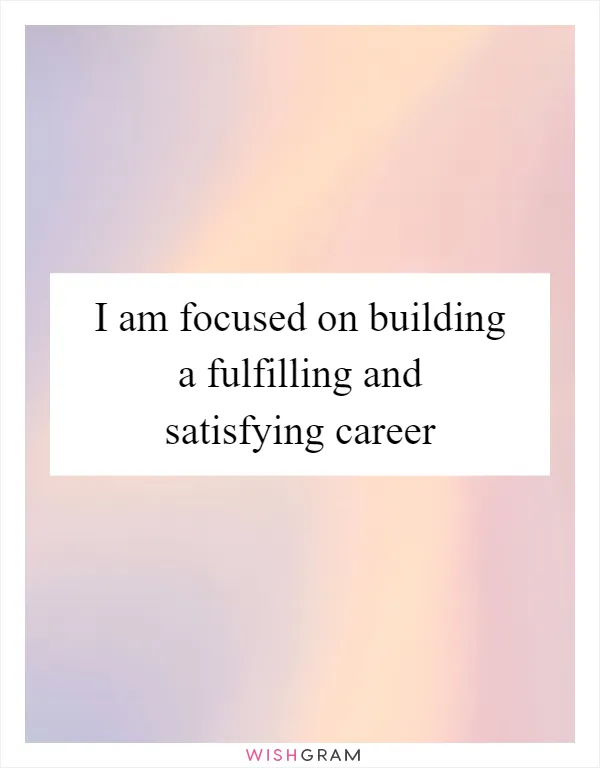 I am focused on building a fulfilling and satisfying career