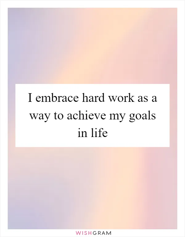 I embrace hard work as a way to achieve my goals in life