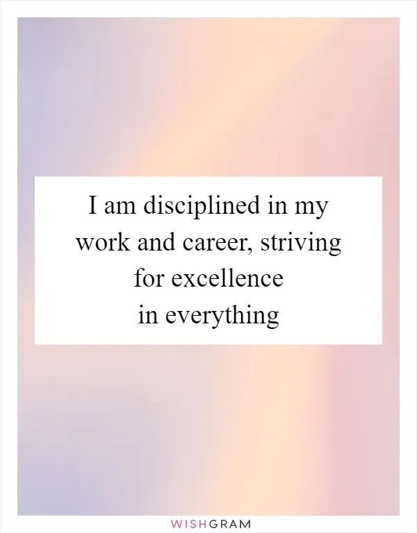 I am disciplined in my work and career, striving for excellence in everything