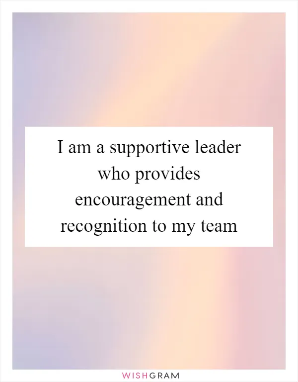 I am a supportive leader who provides encouragement and recognition to my team