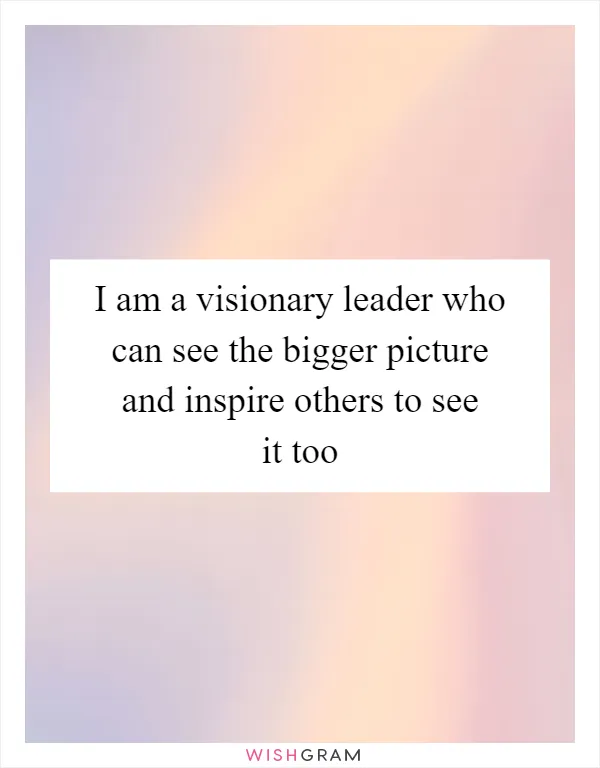 I am a visionary leader who can see the bigger picture and inspire others to see it too