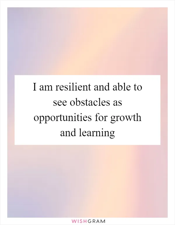 I am resilient and able to see obstacles as opportunities for growth and learning