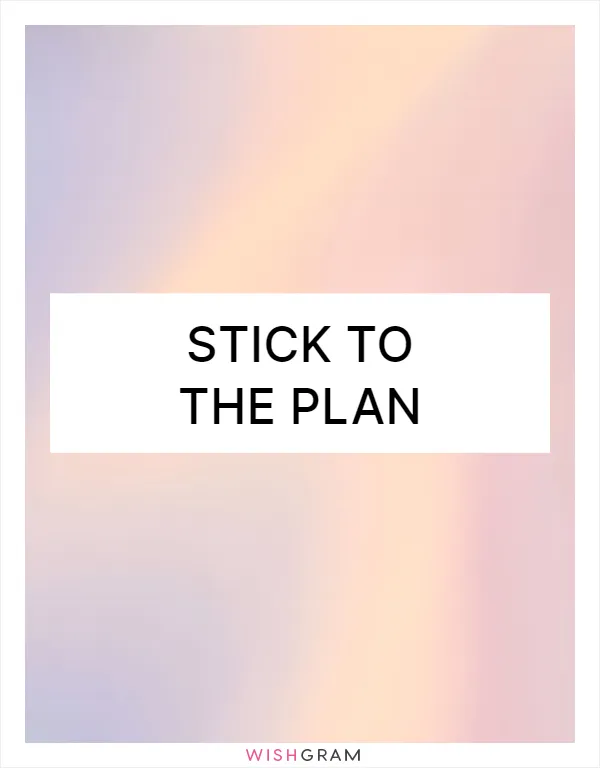 Stick to the plan