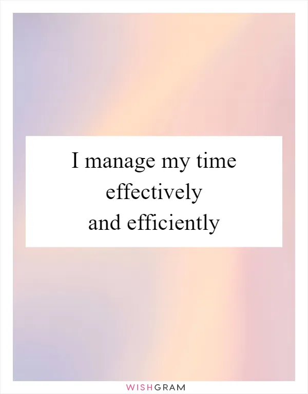 I manage my time effectively and efficiently