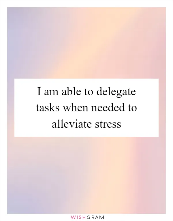 I am able to delegate tasks when needed to alleviate stress