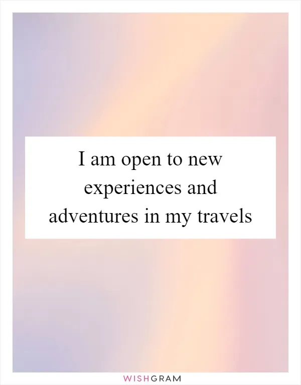 I am open to new experiences and adventures in my travels