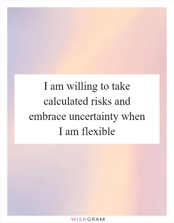 I am willing to take calculated risks and embrace uncertainty when I am flexible