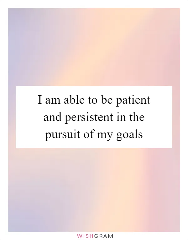 I am able to be patient and persistent in the pursuit of my goals