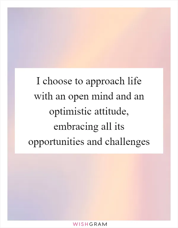 I choose to approach life with an open mind and an optimistic attitude, embracing all its opportunities and challenges