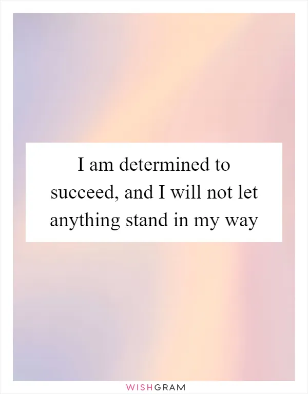 I am determined to succeed, and I will not let anything stand in my way