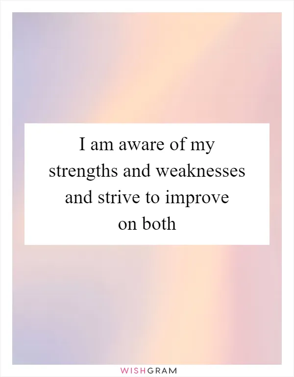 I am aware of my strengths and weaknesses and strive to improve on both