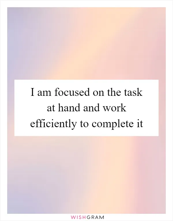 I am focused on the task at hand and work efficiently to complete it