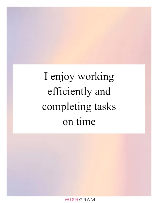 I enjoy working efficiently and completing tasks on time