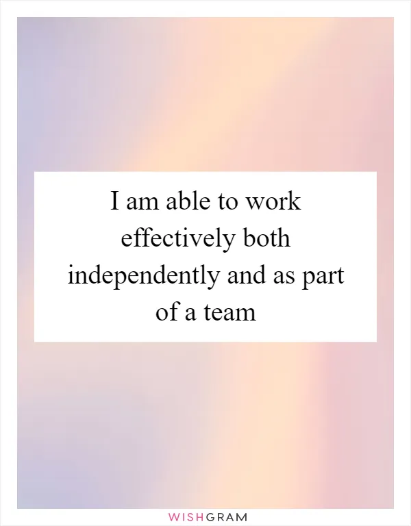 I am able to work effectively both independently and as part of a team
