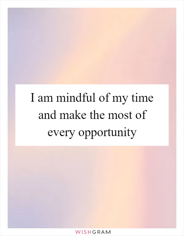 I am mindful of my time and make the most of every opportunity