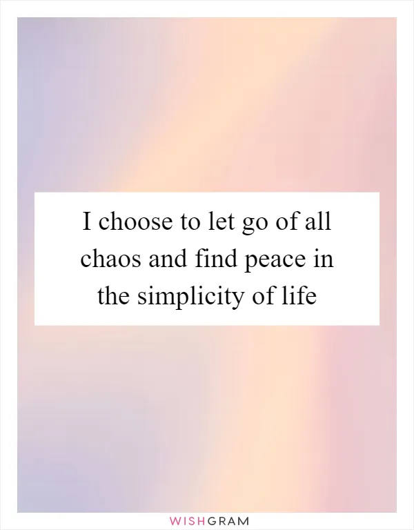 I choose to let go of all chaos and find peace in the simplicity of life