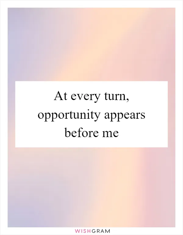 At every turn, opportunity appears before me