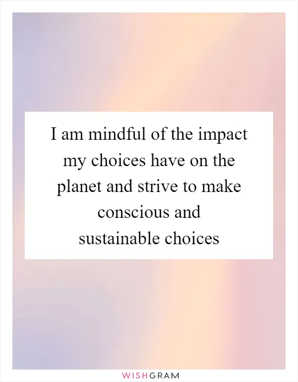 I am mindful of the impact my choices have on the planet and strive to make conscious and sustainable choices
