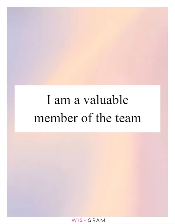 I am a valuable member of the team