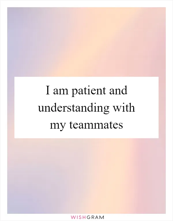 I am patient and understanding with my teammates