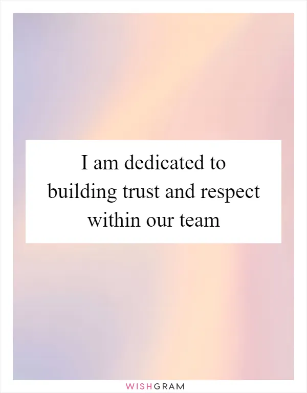 I am dedicated to building trust and respect within our team