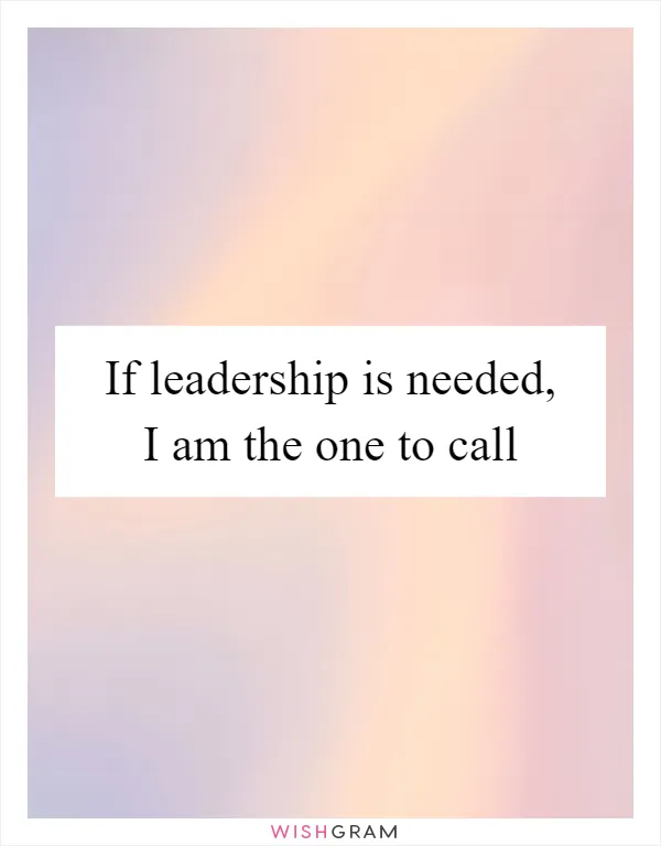 If leadership is needed, I am the one to call