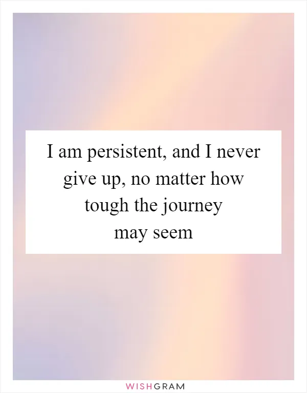 I am persistent, and I never give up, no matter how tough the journey may seem
