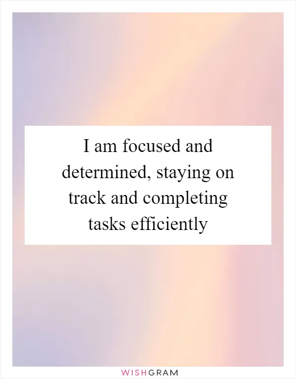 I am focused and determined, staying on track and completing tasks efficiently