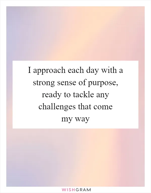 I approach each day with a strong sense of purpose, ready to tackle any challenges that come my way