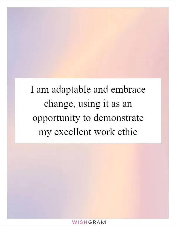 I am adaptable and embrace change, using it as an opportunity to demonstrate my excellent work ethic
