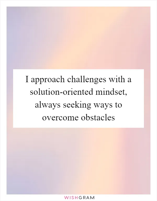 I approach challenges with a solution-oriented mindset, always seeking ways to overcome obstacles