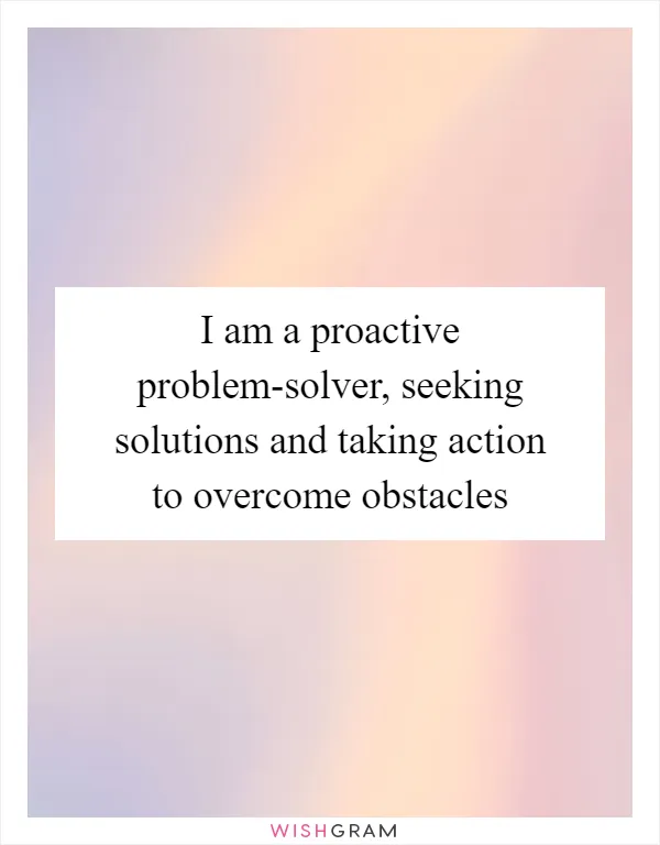 I am a proactive problem-solver, seeking solutions and taking action to overcome obstacles