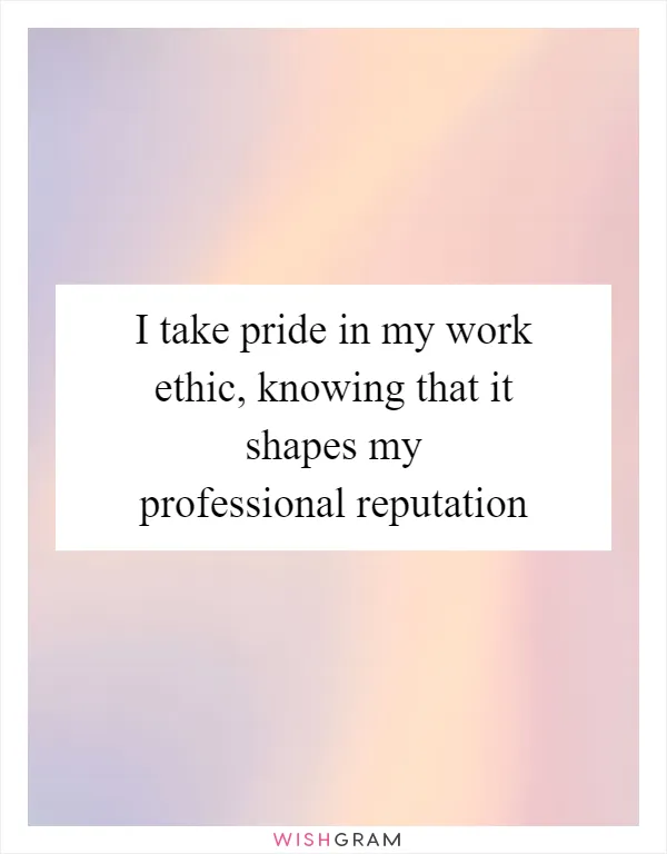 I take pride in my work ethic, knowing that it shapes my professional reputation