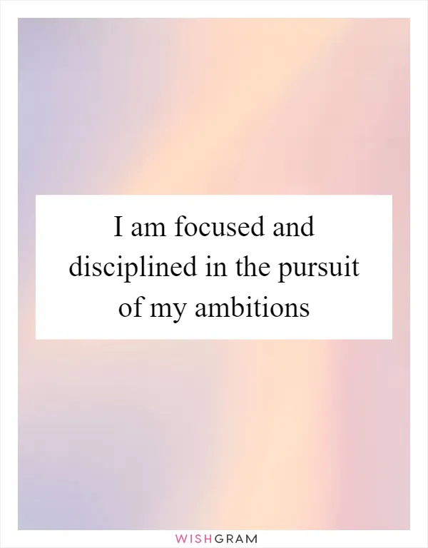 I am focused and disciplined in the pursuit of my ambitions
