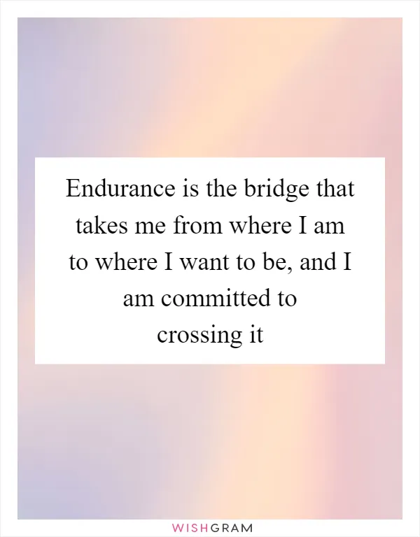 Endurance is the bridge that takes me from where I am to where I want to be, and I am committed to crossing it