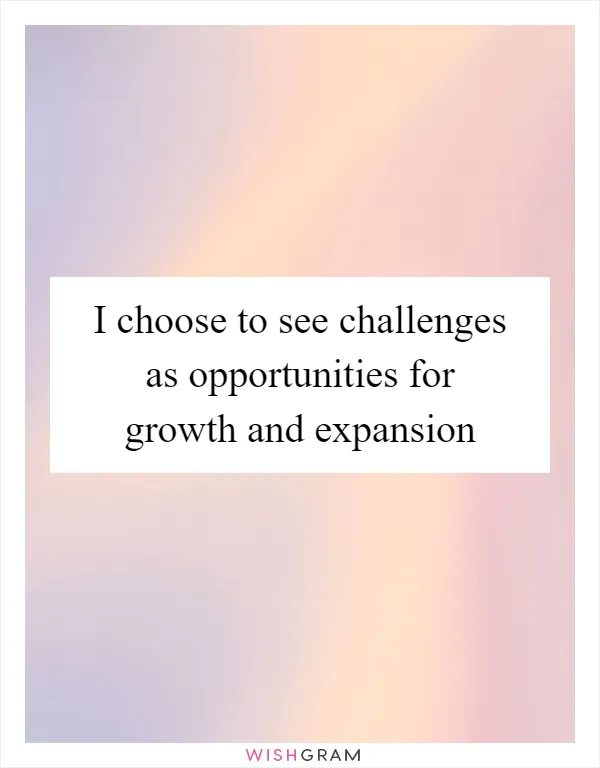 I choose to see challenges as opportunities for growth and expansion