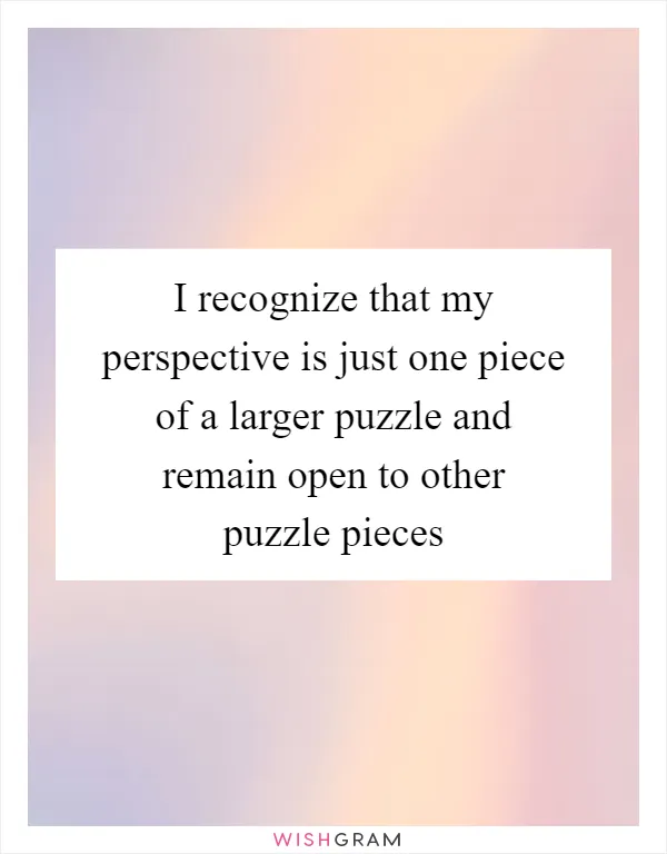 I recognize that my perspective is just one piece of a larger puzzle and remain open to other puzzle pieces